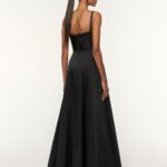 CURVED NECKLINE TAFFETA GOWN