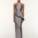 TAFETTA PEPLUM GOWN WITH CRYSTAL TRIMMING