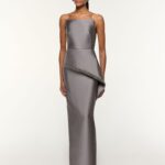TAFETTA PEPLUM GOWN WITH CRYSTAL TRIMMING