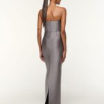 TAFETTA PEPLUM GOWN WITH CRYSTAL TRIMMING