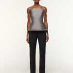 TAFFETA PEPLUM TOP WITH CRYSTAL TRIMMING