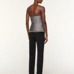 TAFFETA PEPLUM TOP WITH CRYSTAL TRIMMING