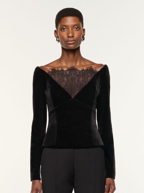 SCUBA VELVET TOP WITH LACE