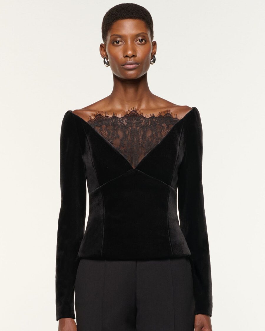 SCUBA VELVET TOP WITH LACE