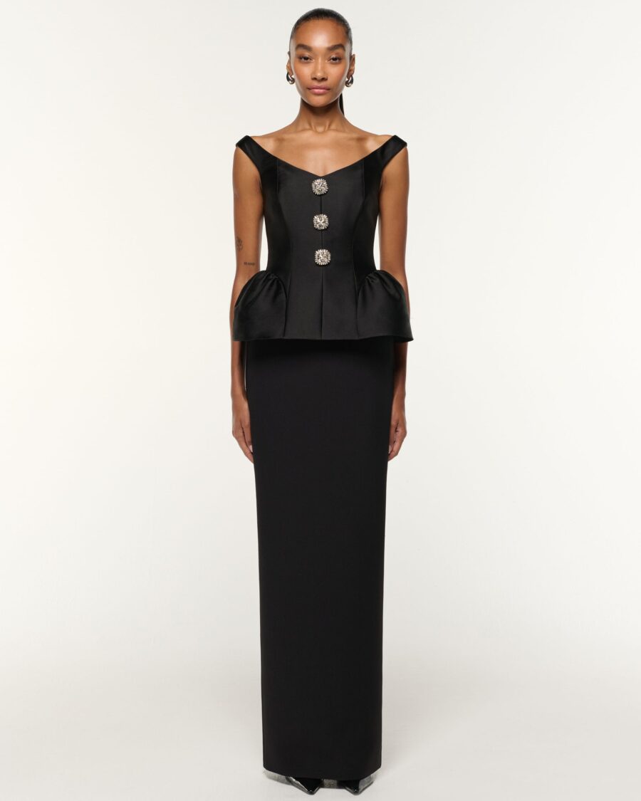 TAFFETA PEPLUM GOWN