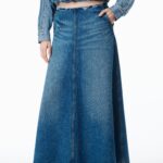 A LINE MIDI DENIM SKIRT