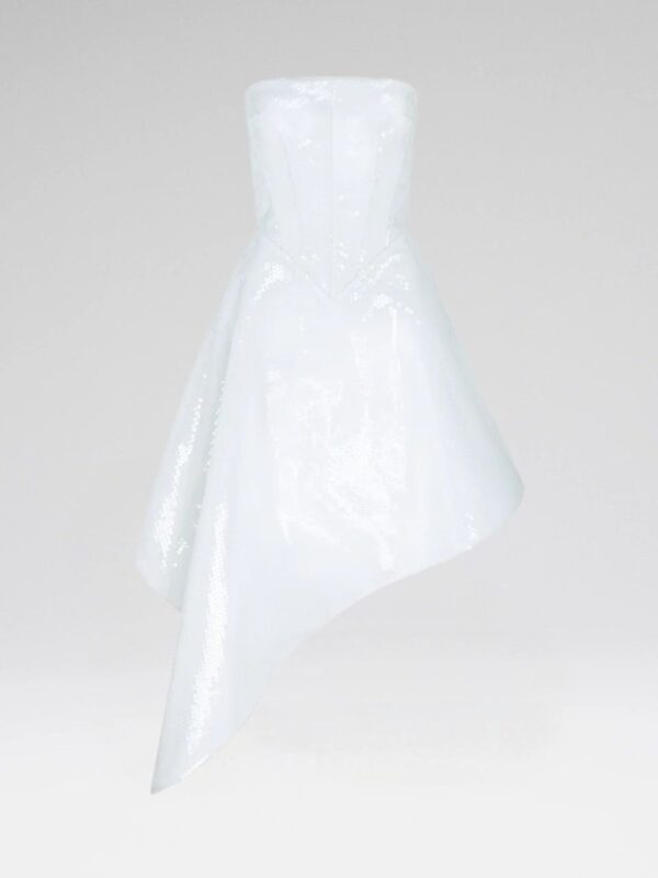 ASYMMETRIC HEM SEQUIN MIDI DRESS