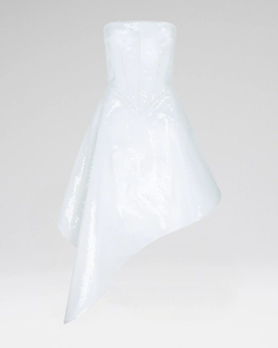ASYMMETRIC HEM SEQUIN MIDI DRESS