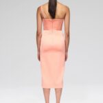ASYMMETRIC LACE ROSE SATIN MIDI DRESS