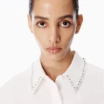 STUD COLLAR WRAP SHIRT