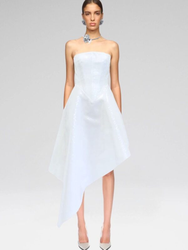 ASYMMETRIC HEM SEQUIN MIDI DRESS