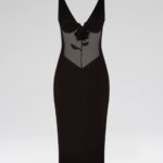 LACE ROSE AND TULLE INSERT MIDI DRESS