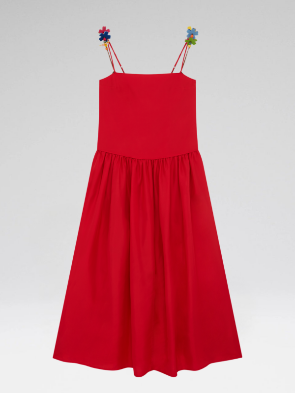 FLOWER STRAPS SILK MAXI DRESS