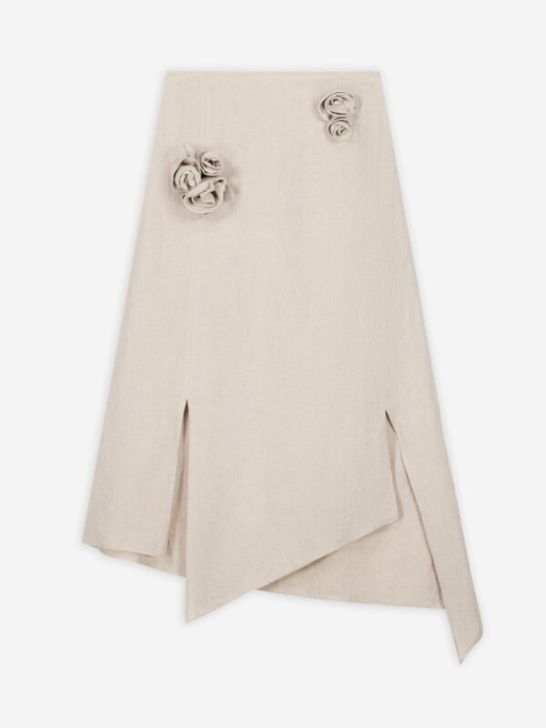 LINEN FLOWER APPLIQUE SKIRT