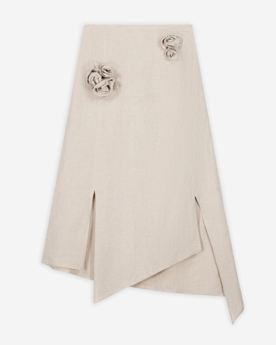 LINEN FLOWER APPLIQUE SKIRT
