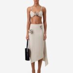 LINEN FLOWER APPLIQUE SKIRT