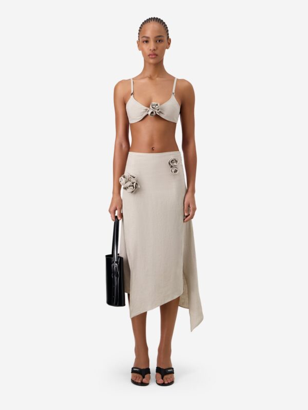 LINEN FLOWER APPLIQUE SKIRT