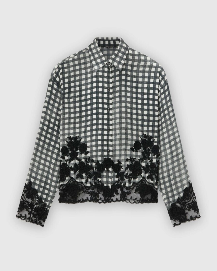 SILK SHIRT WITH HAND APPLIED  LACE
