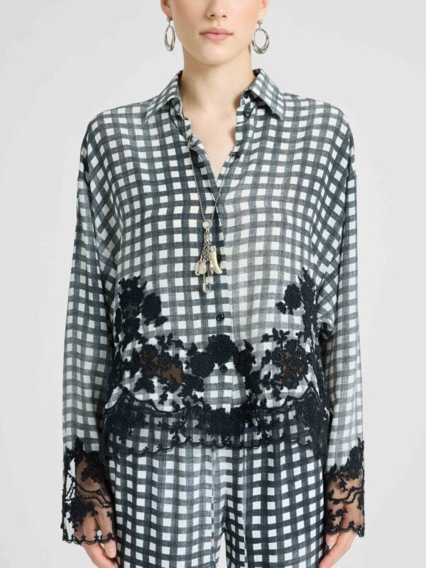 SILK SHIRT WITH HAND APPLIED  LACE