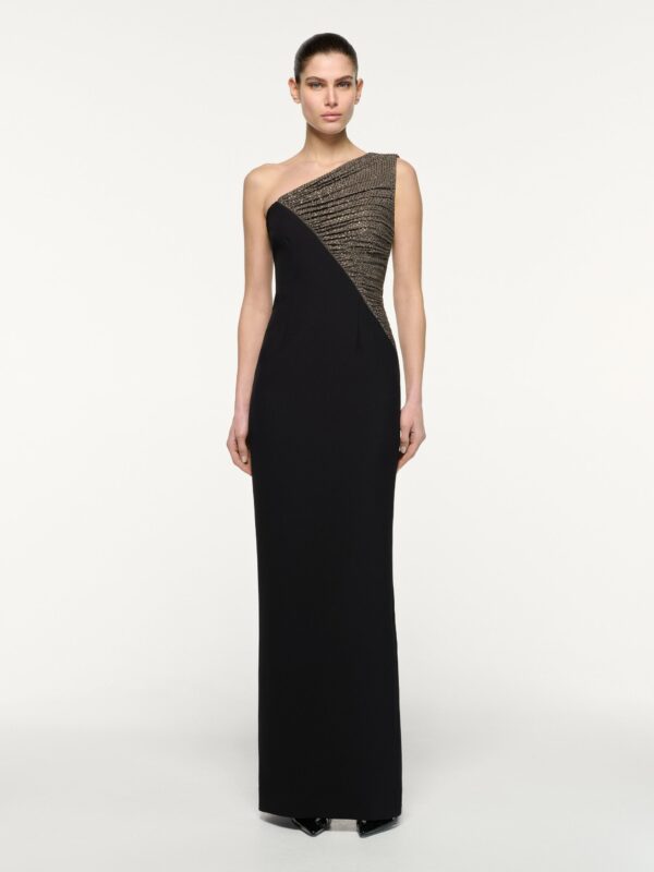 ASYMMETRIC DIAMANTE MAXI DRESS
