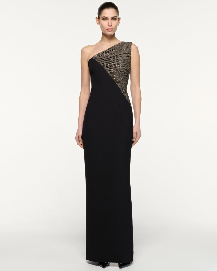 ASYMMETRIC DIAMANTE MAXI DRESS