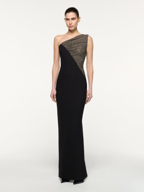 ASYMMETRIC DIAMANTE MAXI DRESS