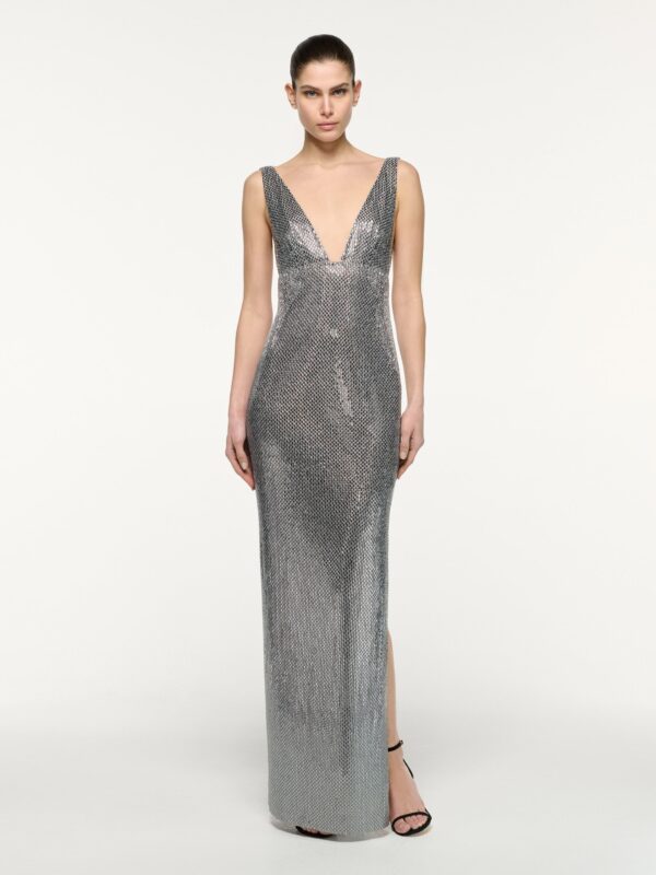 DEEP PLUNGE DIAMANTE GOWN