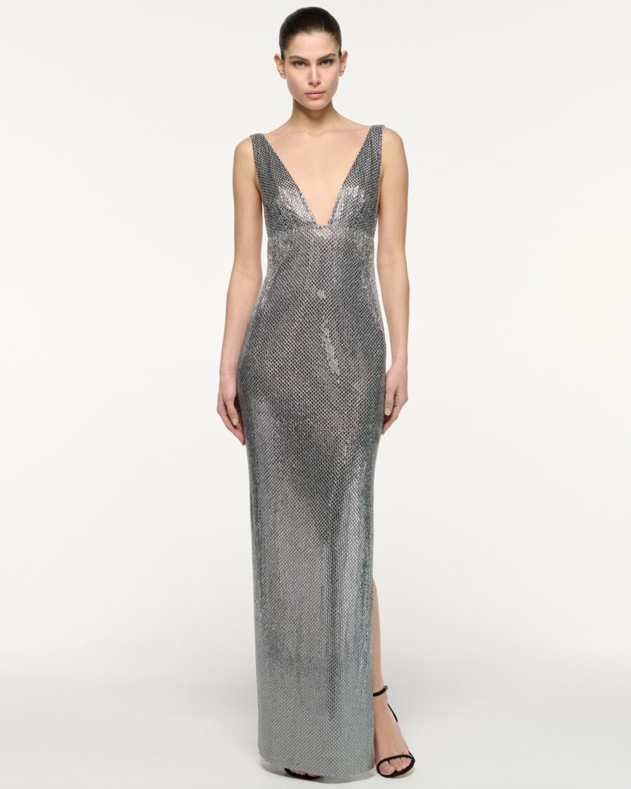 DEEP PLUNGE DIAMANTE GOWN