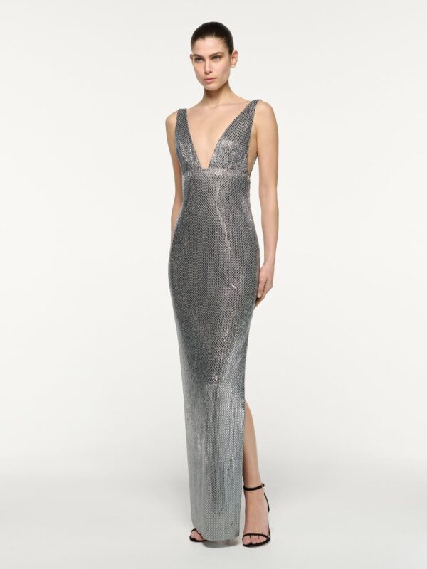 DEEP PLUNGE DIAMANTE GOWN
