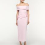 OFF THE SHOULDER FLOWER APPLIQUE MIDI DRESS