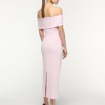 OFF THE SHOULDER FLOWER APPLIQUE MIDI DRESS