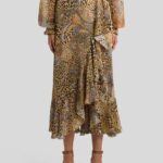 PEAU D'ANGE SILK MIDI WRAP SKIRT WITH PAISLEY AND ANIMAL MOTIF