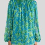 SILK SHIRT WITH GATHERING AND FLORAL MOTIF
