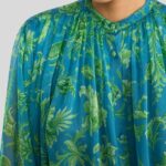 SILK SHIRT WITH GATHERING AND FLORAL MOTIF