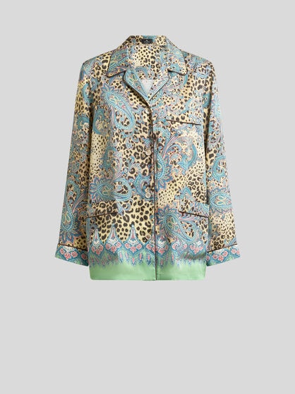 TWILL SHIRT WITH PLACED PAISLEY AND ANIMAL PRINT