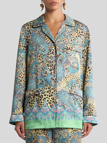 TWILL SHIRT WITH PLACED PAISLEY AND ANIMAL PRINT