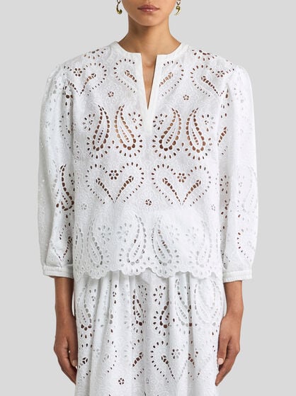 BRODERIE ANGLAISE LACE BLOUSE WITH PAISLEYS AND HEARTS