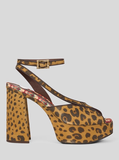 SUEDE PLATFORM SANDALS WITH ANIMAL MOTIF