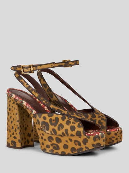 SUEDE PLATFORM SANDALS WITH ANIMAL MOTIF