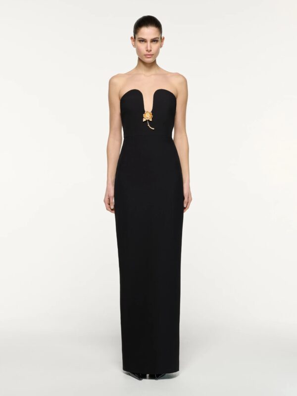 BROOCHED PLUNGE MAXI DRESS