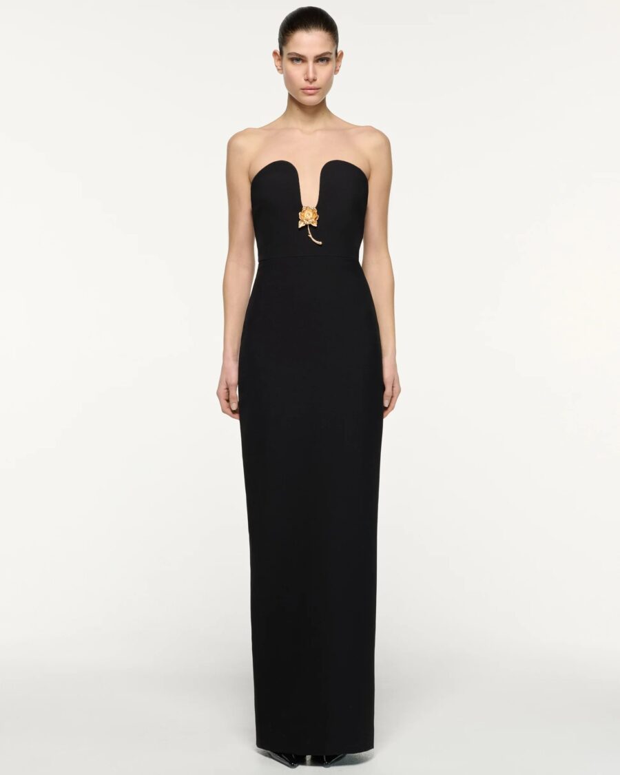 BROOCHED PLUNGE MAXI DRESS
