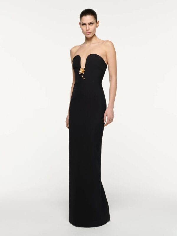 BROOCHED PLUNGE MAXI DRESS