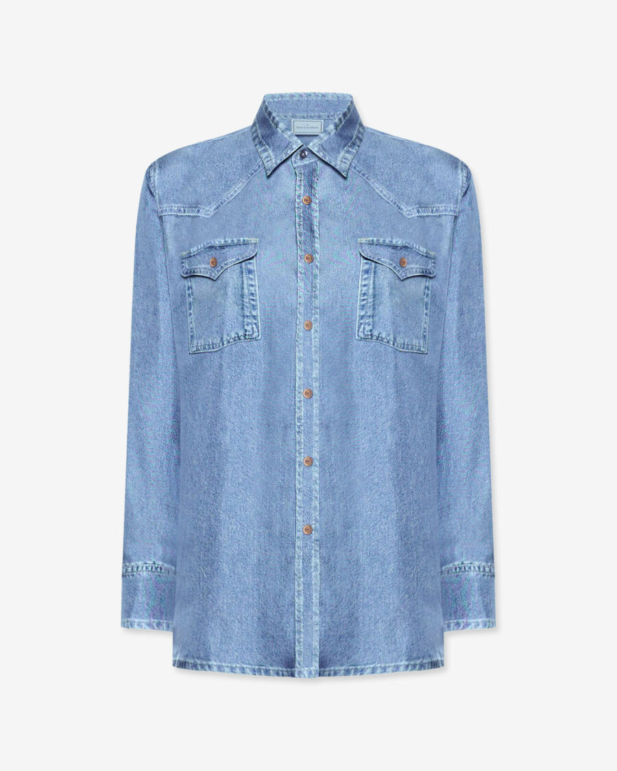 FAUX DENIM SILK SHIRT