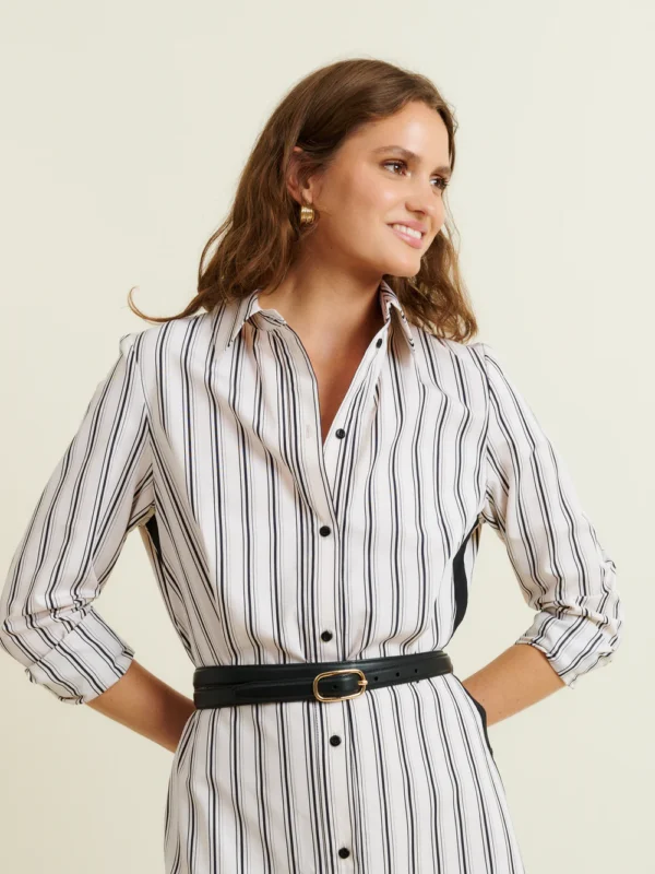STRIPED BELTED DRESS