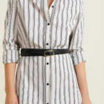STRIPED BELTED DRESS
