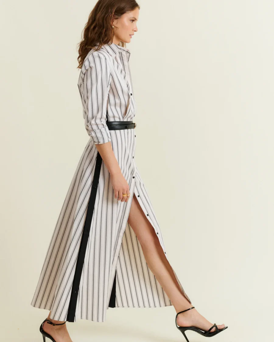 STRIPED BELTED DRESS
