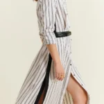 STRIPED BELTED DRESS