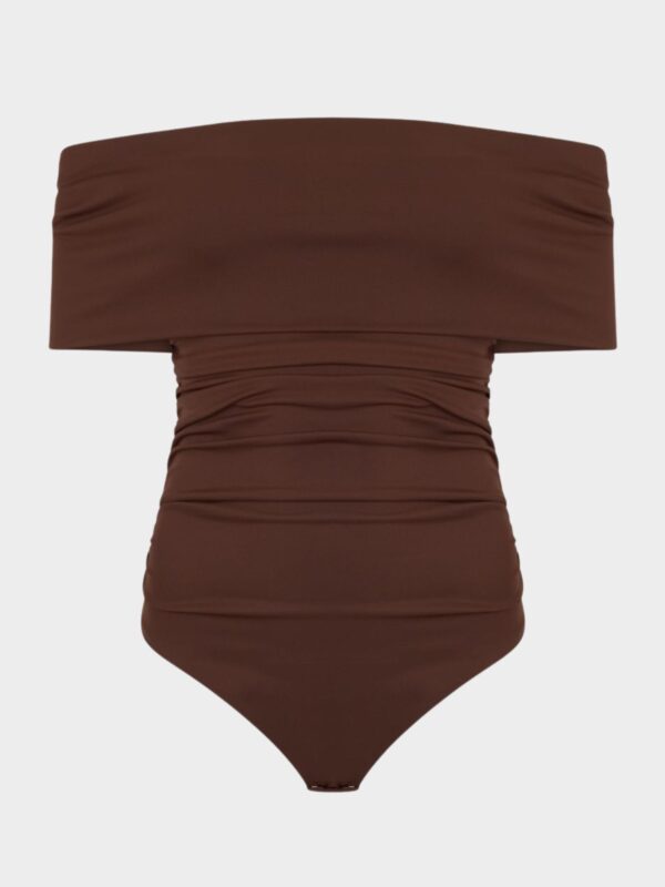 RUCHED OFF THE SHOULDER BODYSUIT