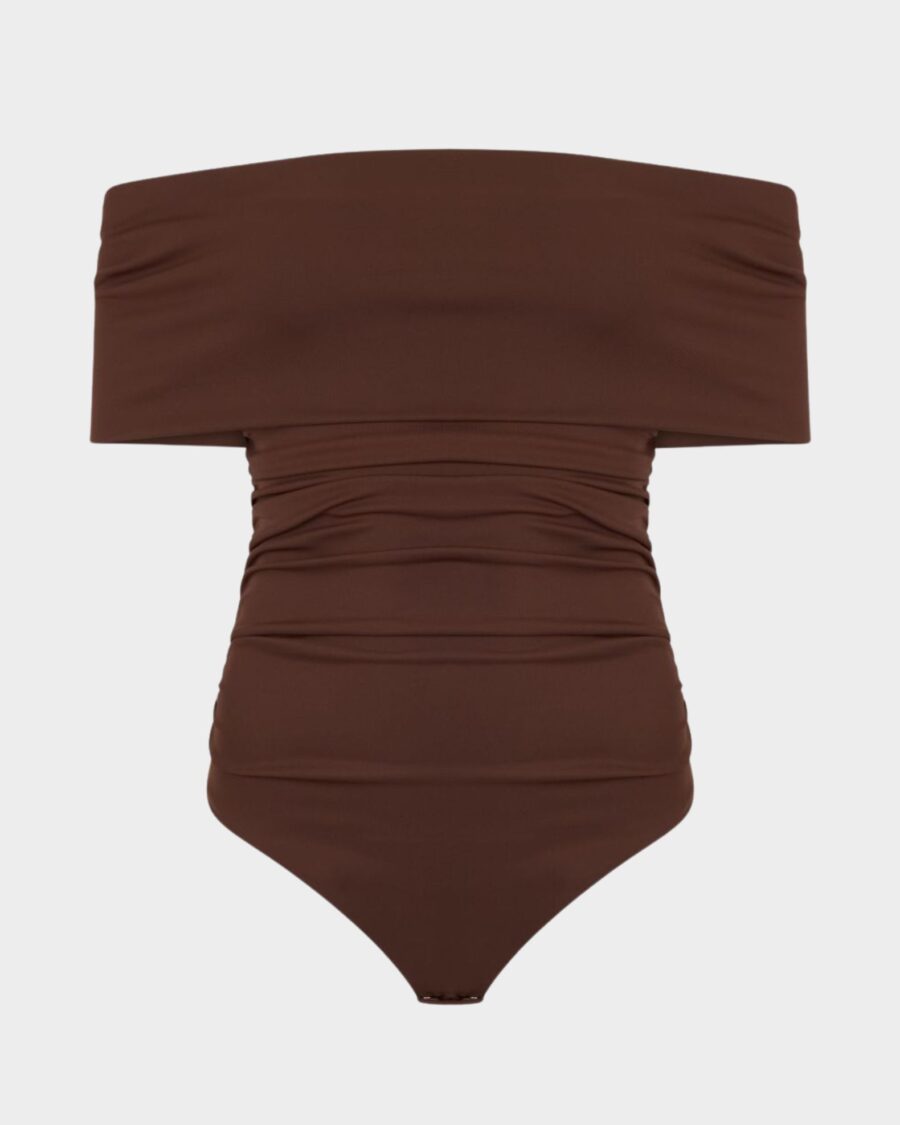 RUCHED OFF THE SHOULDER BODYSUIT