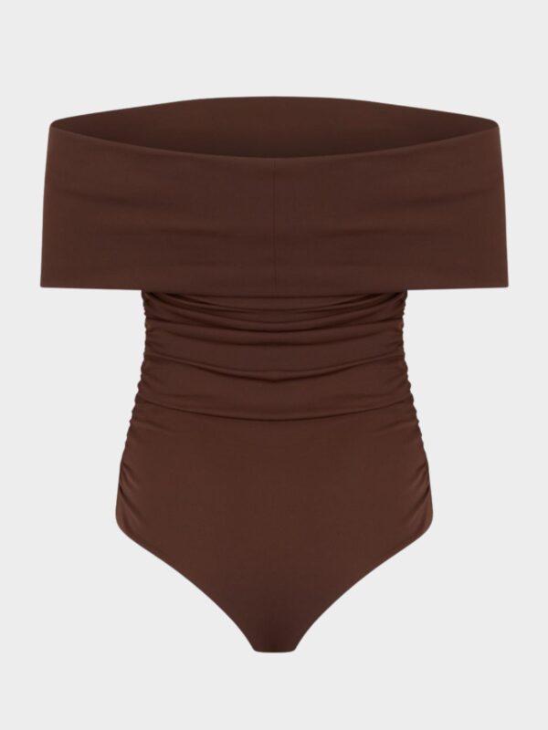 RUCHED OFF THE SHOULDER BODYSUIT